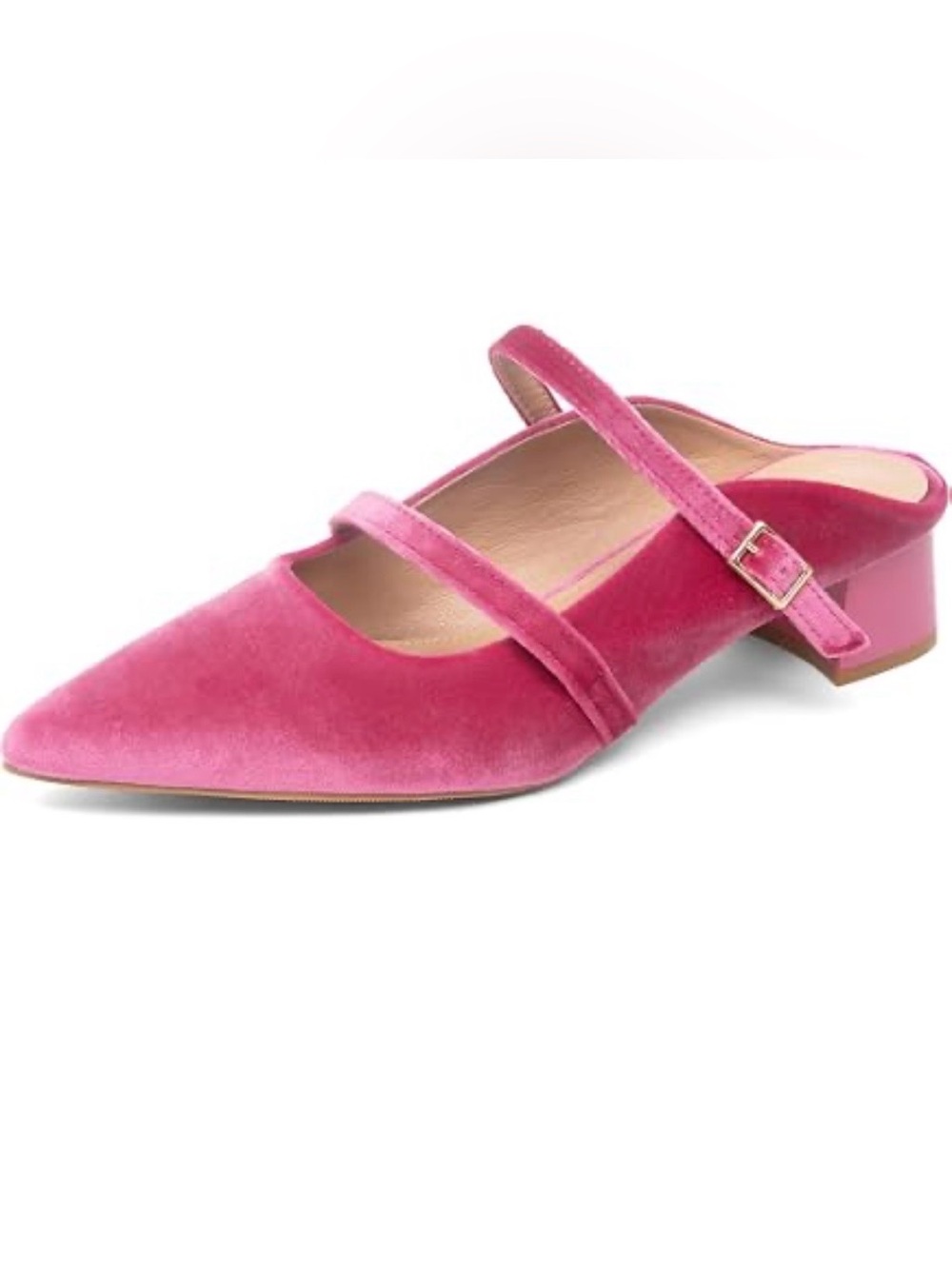 NEWBELLA Women's Pointed Toe Mules with Adjustable Strap, Low Block Heel Backles